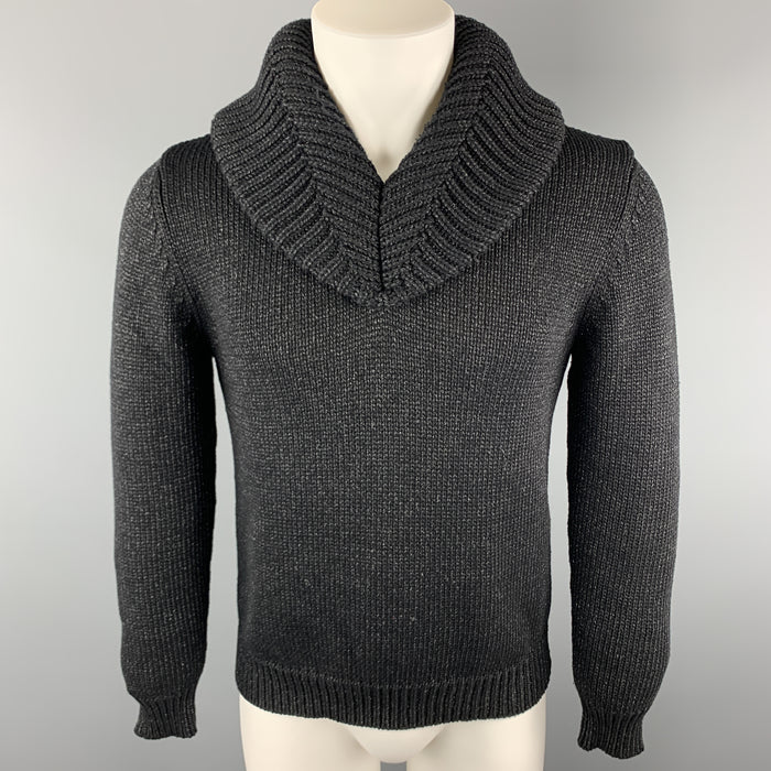 ANN DEMEULEMEESTER Size M Black Knitted Rayon Blend Shawl Collar Pullover Sweater
