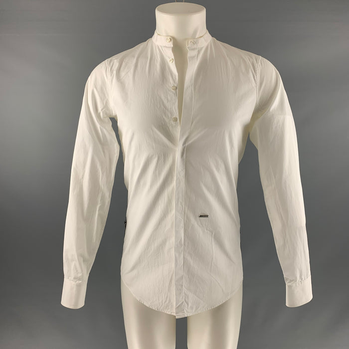 DSQUARED2 Size XS White Solid Cotton Nehru Collar Long Sleeve Shirt