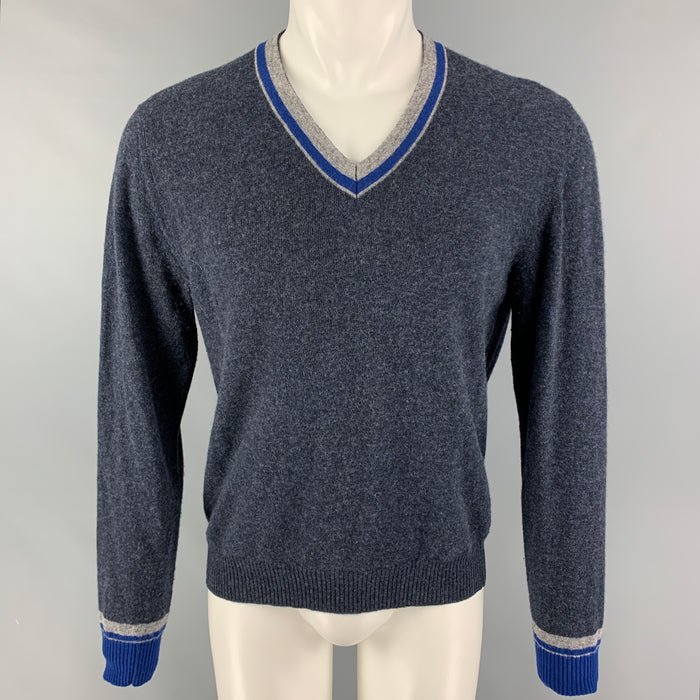ETRO Size M Blue Gray Heather Wool V-Neck Pullover