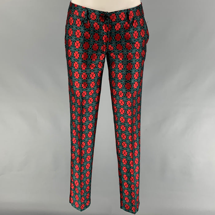LOVE MOSCHINO Size 4 Black & Red Jacquard Polyester Dress Pants