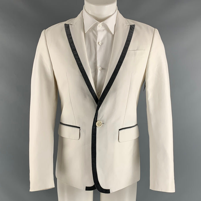 DSQUARED2 Size 38 Off White Grey Solid Cotton Silk Sport Coat