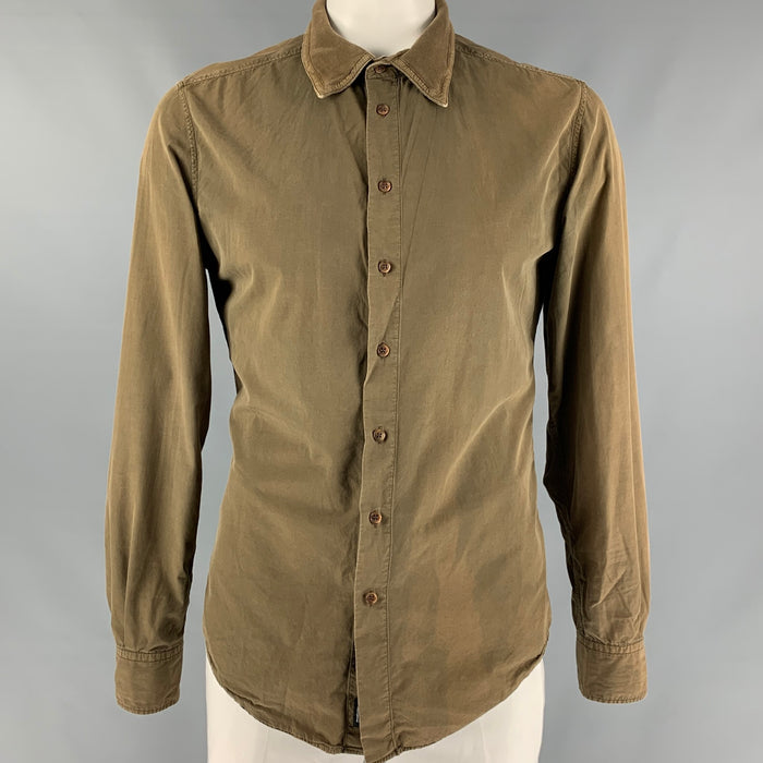 D&G by DOLCE & GABBANA Camisa de manga larga con botones de algodón marrón talla L