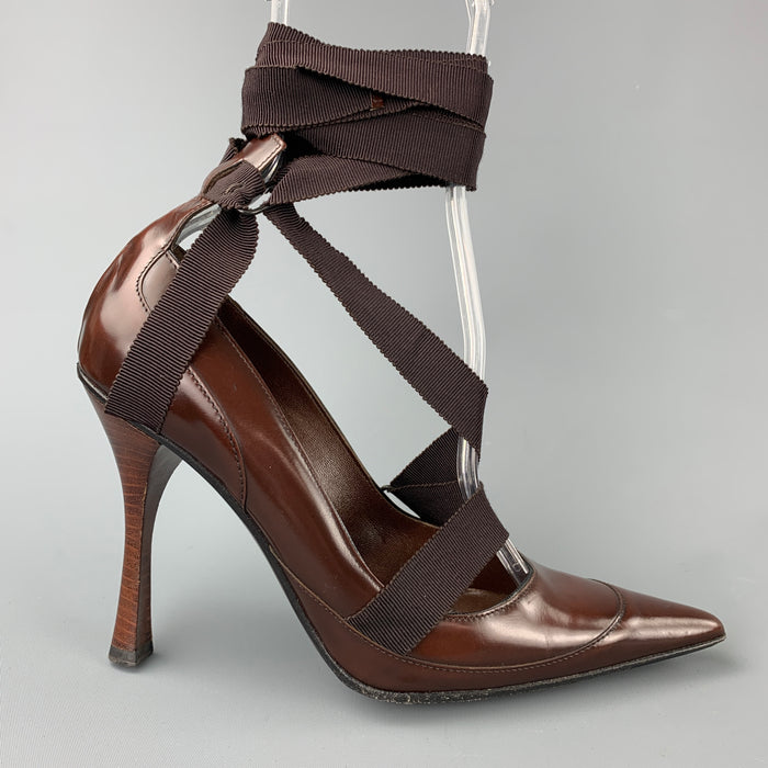 GUCCI by TOM FORD Size 6.5 Brown Leather Ribbon Strap Pumps