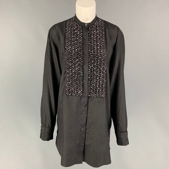 DRIES VAN NOTEN Size S Black Beaded Silk Button Up Shirt