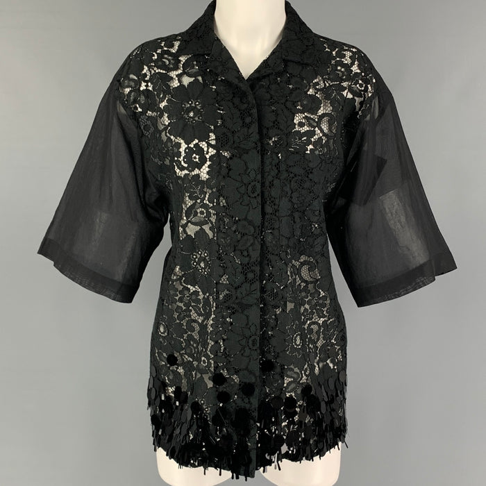 DRIES VAN NOTEN Size S Black Cotton Blend Payettes Short Sleeve Shirt