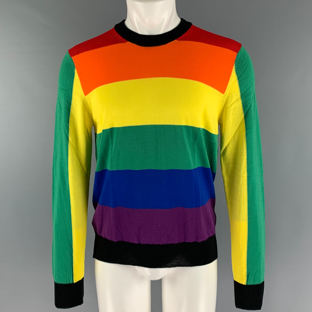 VETEMENTS X CDG SS17 Gay Flag Size M Multi-Color Wool Crew-Neck Pullover