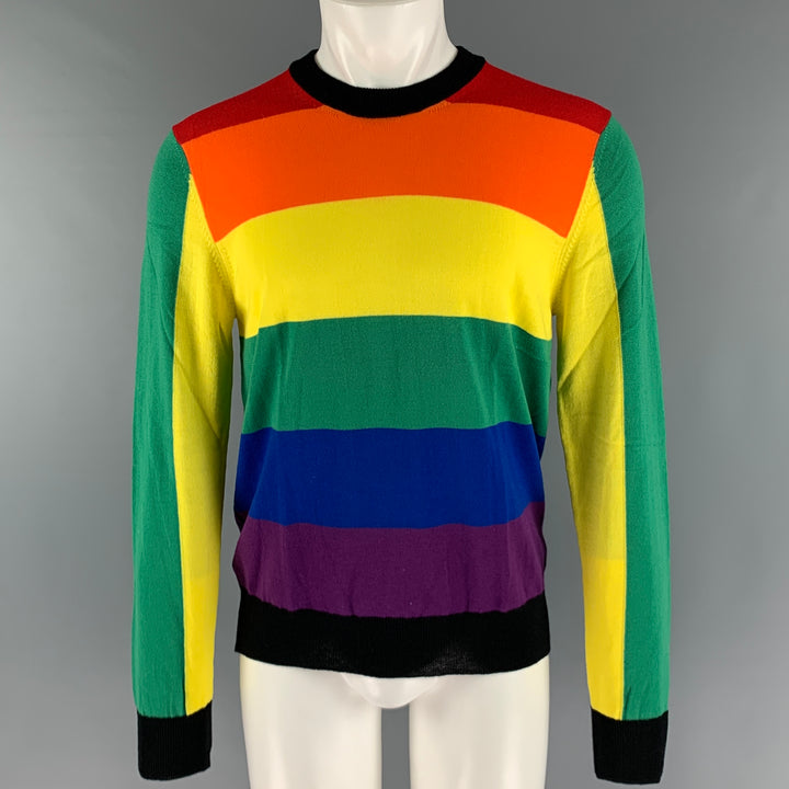 VETEMENTS X CDG SS17 Gay Flag Size M Multi-Color Wool Crew-Neck Pullover