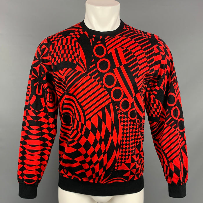 VERSUS by GIANNI VERSACE Size M Black & Red Geometric Cotton Crew-Neck Pullover