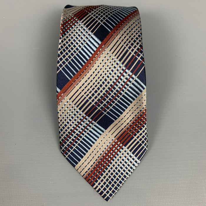 DRIES VAN NOTEN Navy & Brown Plaid Silk Tie