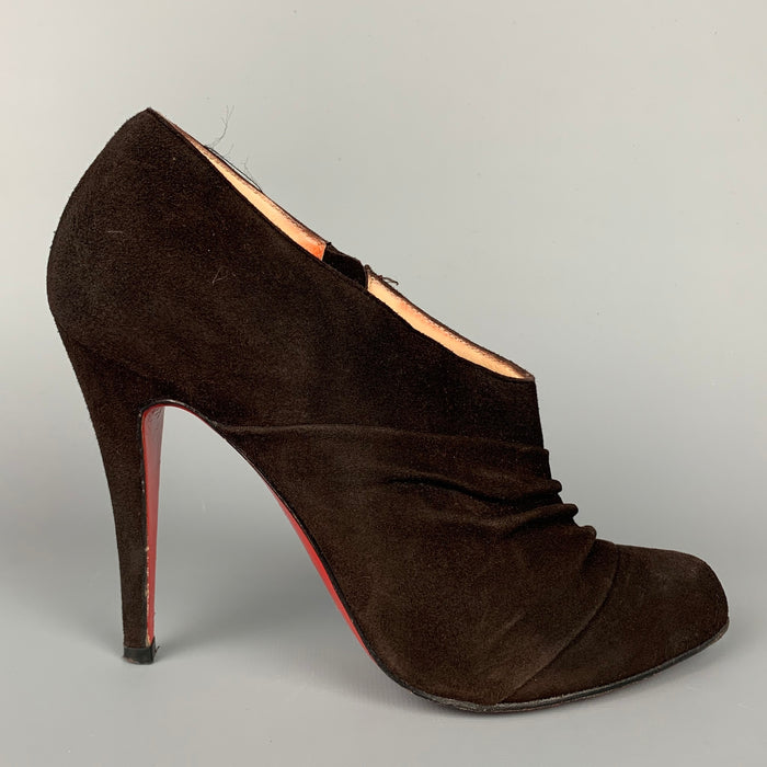 CHRISTIAN LOUBOUTIN Size 7 Dark Brown Suede Ruched Boots