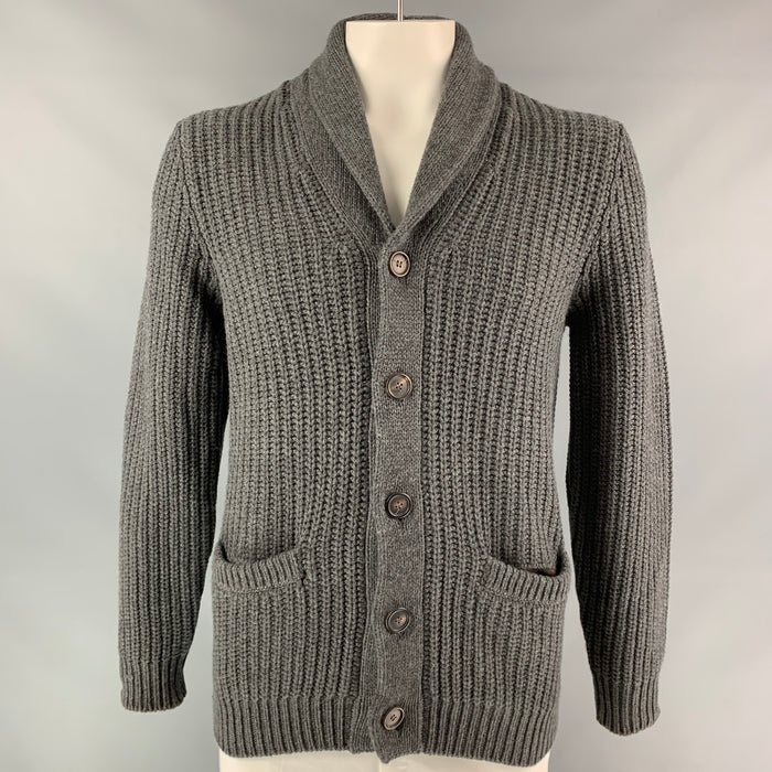 BRUNELLO CUCINELLI Size 42 Dark Gray Knitted Cashmere Shawl Collar Jacket