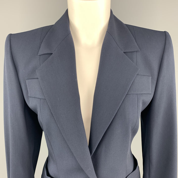 YVES SAINT LAURENT Size 6 Navy Virgin Wool Cropped Sport Jacket