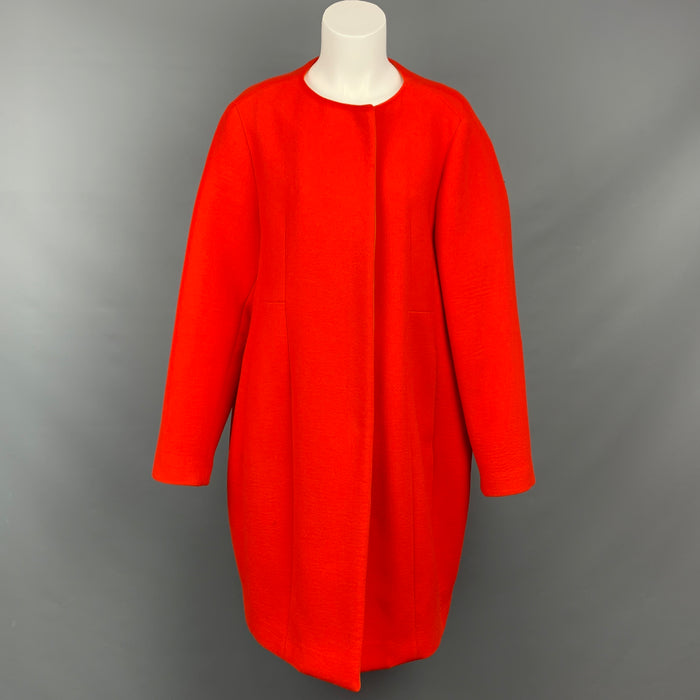 NARCISO RODRIGUEZ Size 4 Red Wool Blend Collarless Coat