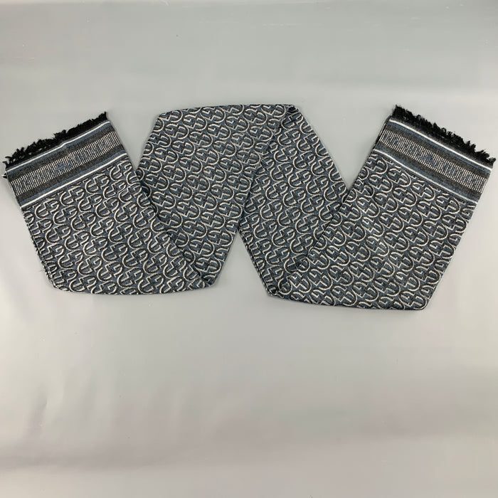 EMPORIO ARMANI Grey Navy Logo Viscose Blend Scarf