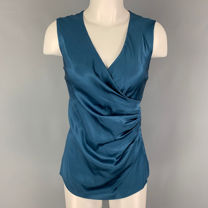 ETRO Size 8 Blue Silk V-Neck Casual Top
