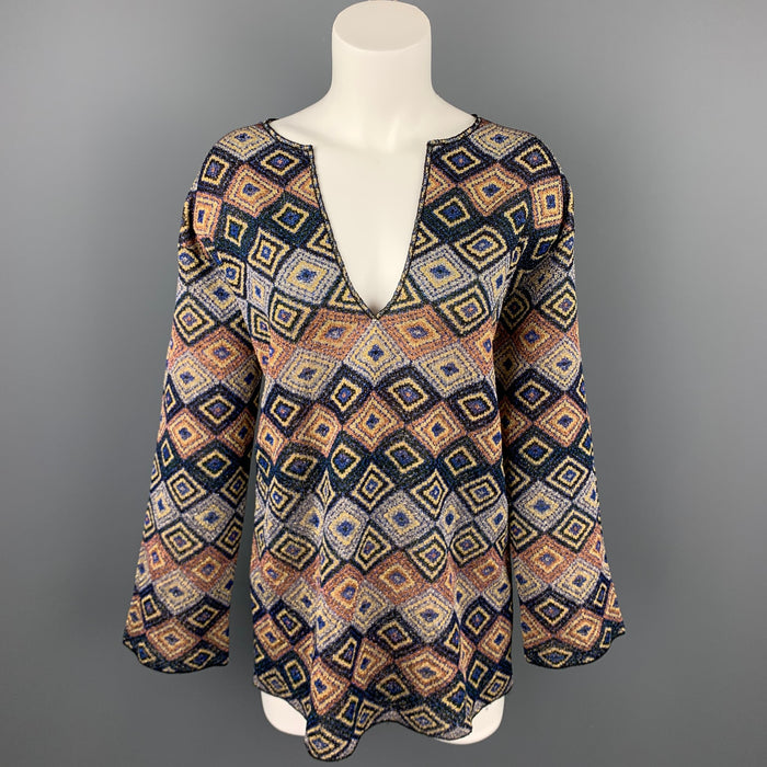 DRIES VAN NOTEN Size S Multi-Color Jacquard Geometric Polyester Blend Blouse