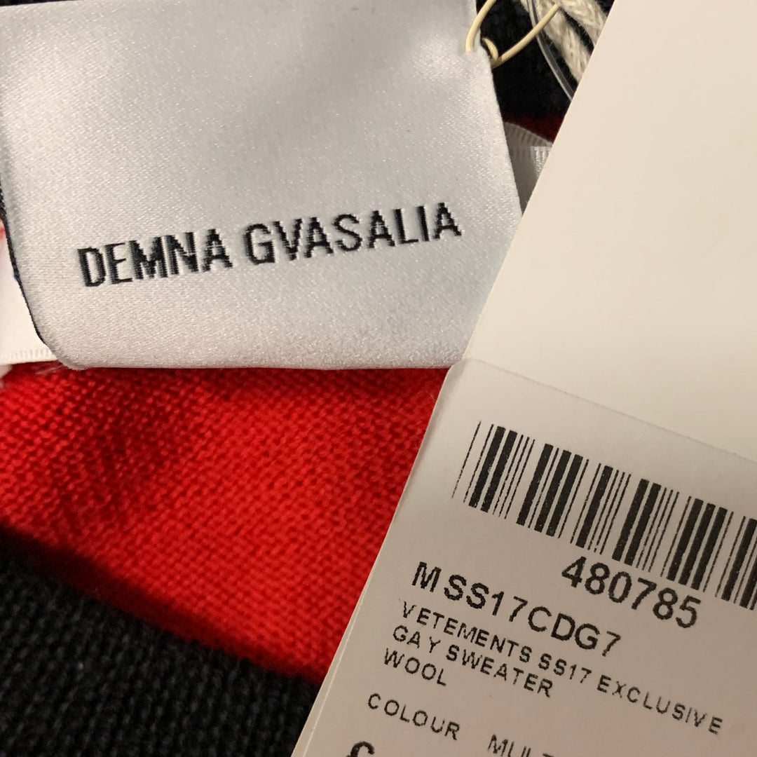 VETEMENTS X CDG SS17 Gay Flag Size M Multi-Color Wool Crew-Neck Pullover