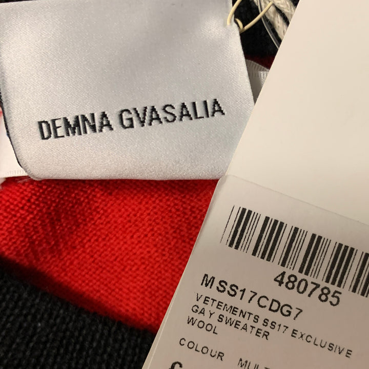 VETEMENTS X CDG SS17 Gay Flag Size M Multi-Color Wool Crew-Neck Pullover