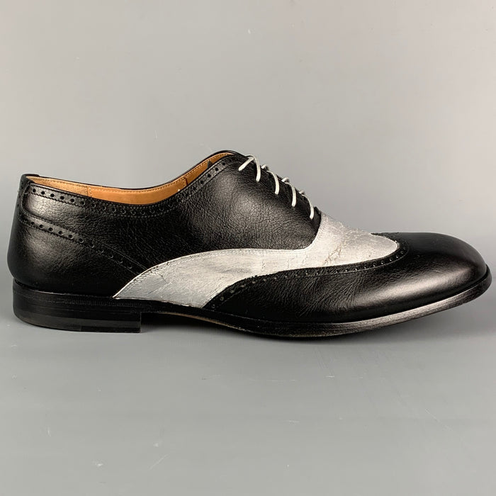 MAISON MARTIN MARGIELA Size 11 Black Silver Two Toned Leather Wingtip Oxford Shoes