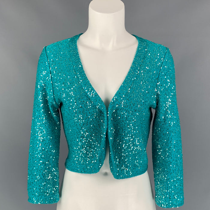 OSCAR DE LA RENTA Size S Aqua & Silver Sequined Cropped Bolero Dress Top