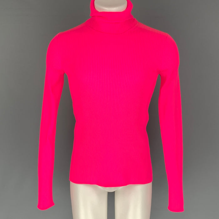 BALENCIAGA Size M Pink Ribbed Polyamide Turtleneck Pullover