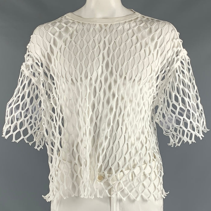 DRIES VAN NOTEN Size L White Mesh Polyester Cropped Pullover