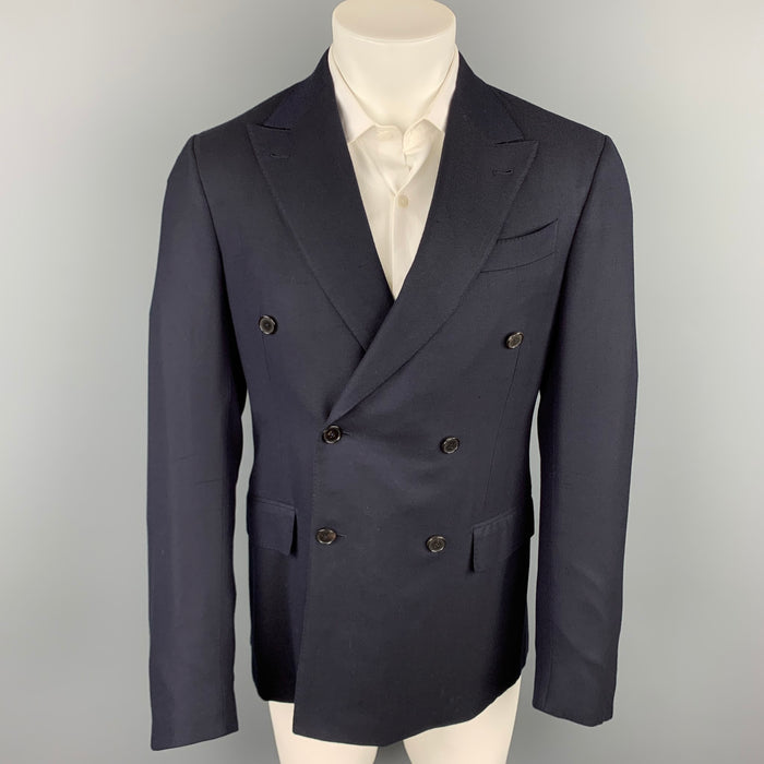 ERMENEGILDO ZEGNA Size 40 Navy Silk / Wool Custom Sport Coat