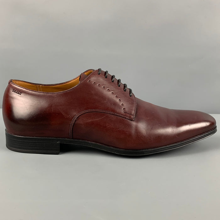 BALLY Size 11.5 Burgundy Leather Lace Up Shoes