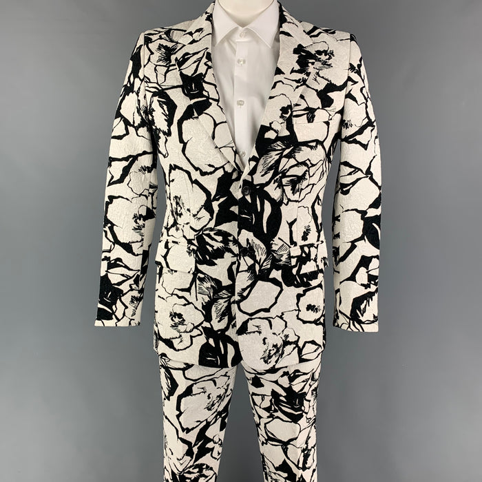 COMME des GARCONS HOMME PLUS Size L Black White Jacquard Cotton Blend Suit