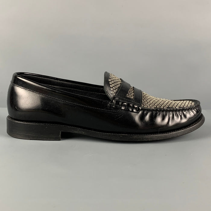 SAINT LAURENT Size 9 Black Silver Studded Leather Slip On Loafers