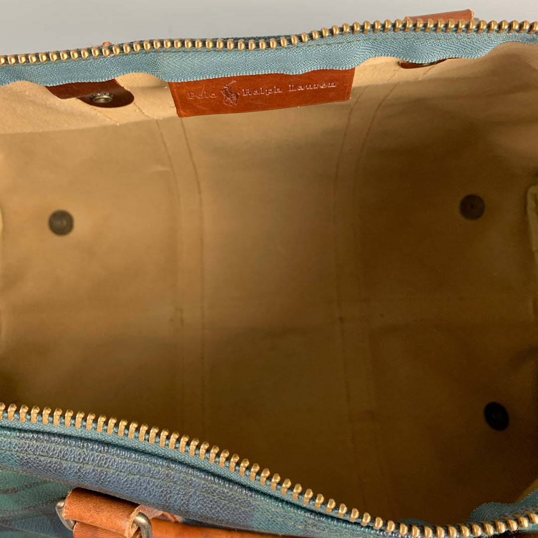 Vintage RALPH LAUREN Green & Black Tan Blackwatch Coated Canvas Weekender Bag