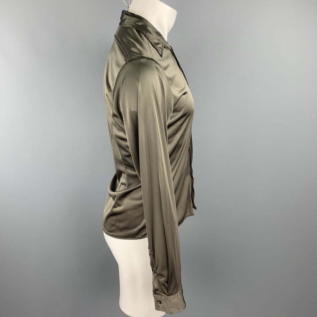 Vintage KATHARINE HAMNETT Size S Olive Polyamide Button Up Long Sleeve Shirt