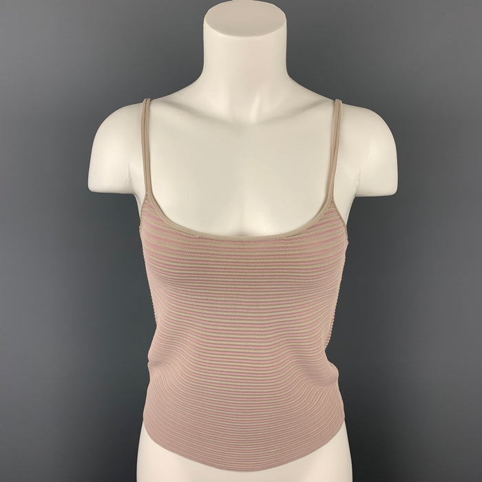 GIORGIO ARMANI Size 4 Grey & Pink Textured Striped Viscose Camisole Top