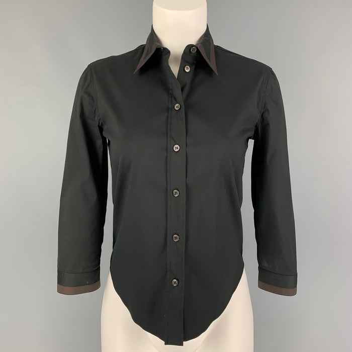 PRADA Size 2 Black Brown Cotton Nylon Blouse