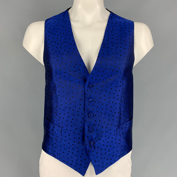 LANVIN Size XL Royal Blue Heart Print Silk Buttoned Vest