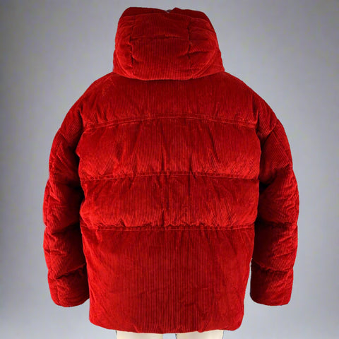 MONCLER GRENOBLE Size XL Red Corduroy Cotton Hooded Jacket