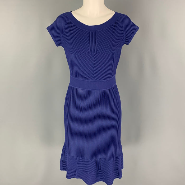 ARMANI COLLEZIONI Size 8 Blue Viscose Blend Ribbed Cap Sleeves Dress