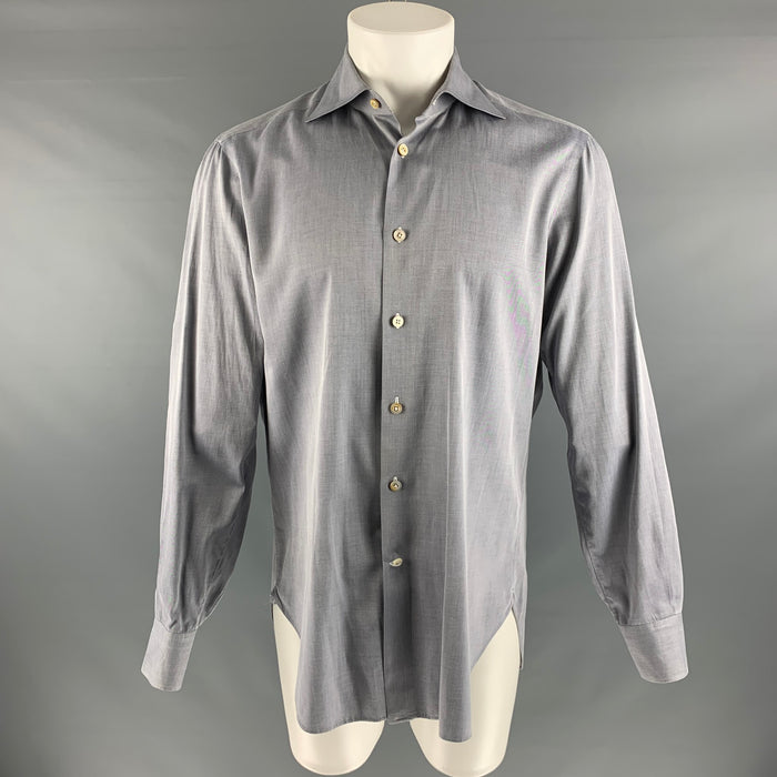 KITON Size M Grey Cotton Long Sleeve Shirt
