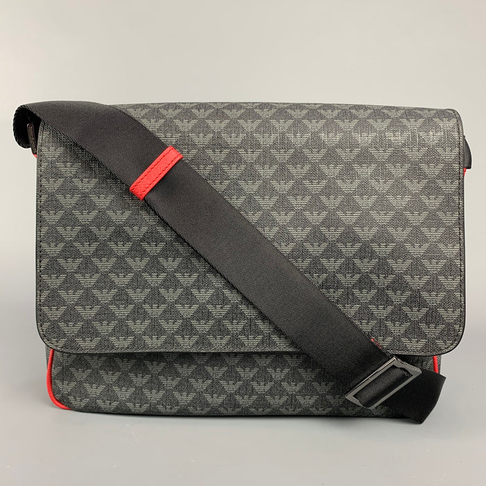 EMPORIO ARMANI Charcoal & Grey Monogram Canvas Cross Body Bag