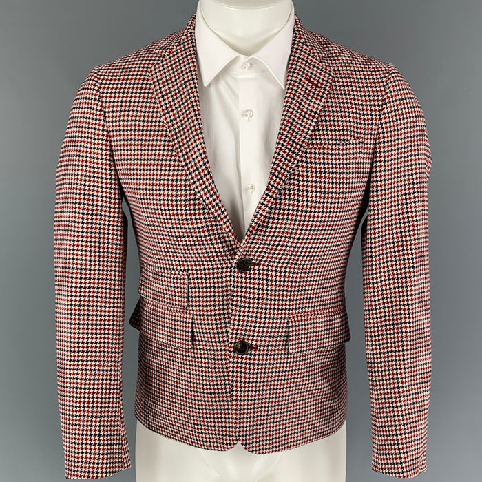 BLACK FLEECE Size 36 White Navy Red Houndstooth Wool Sport Coat