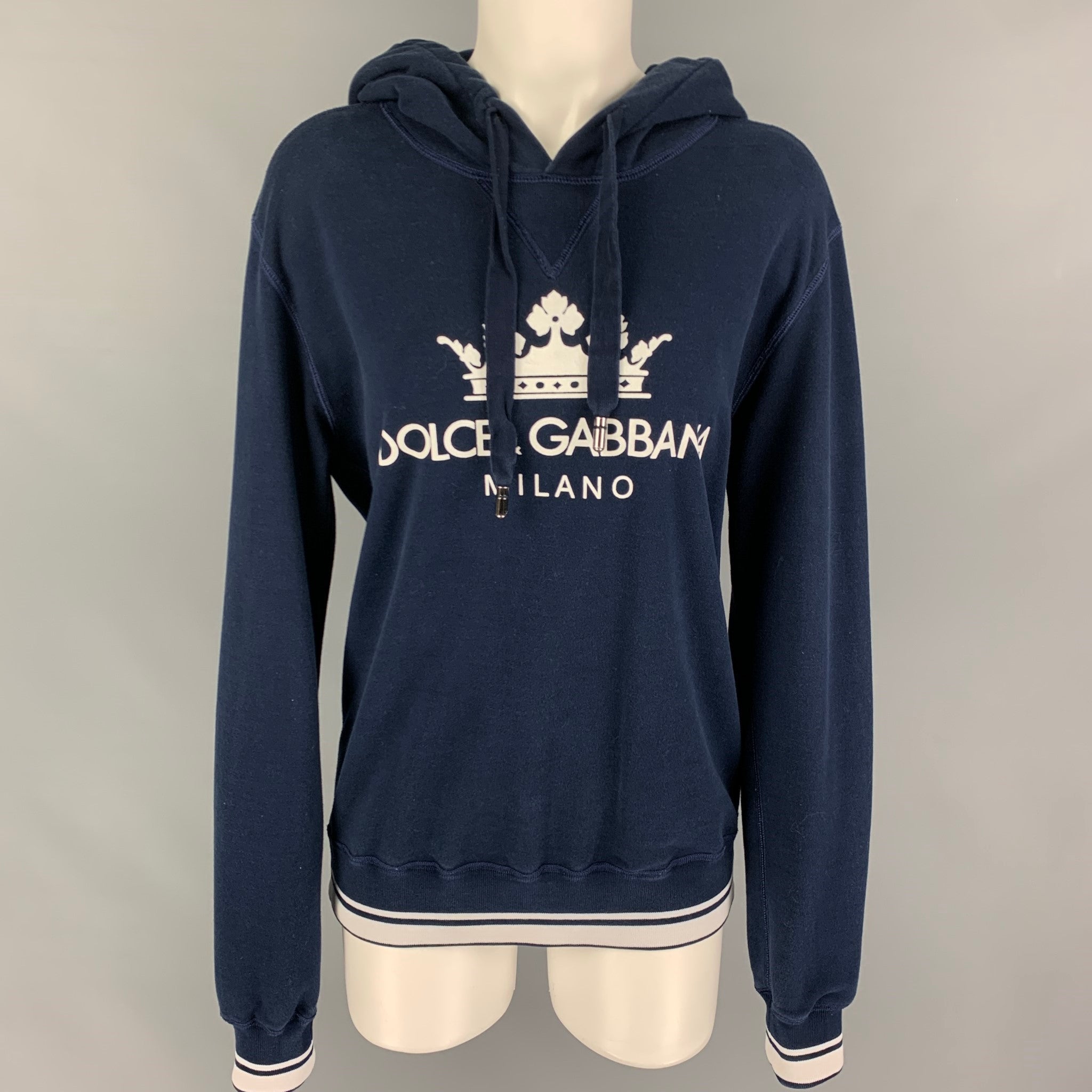 DOLCE GABBANA Size 8 Navy White Cotton Polyester Logo Hoodie