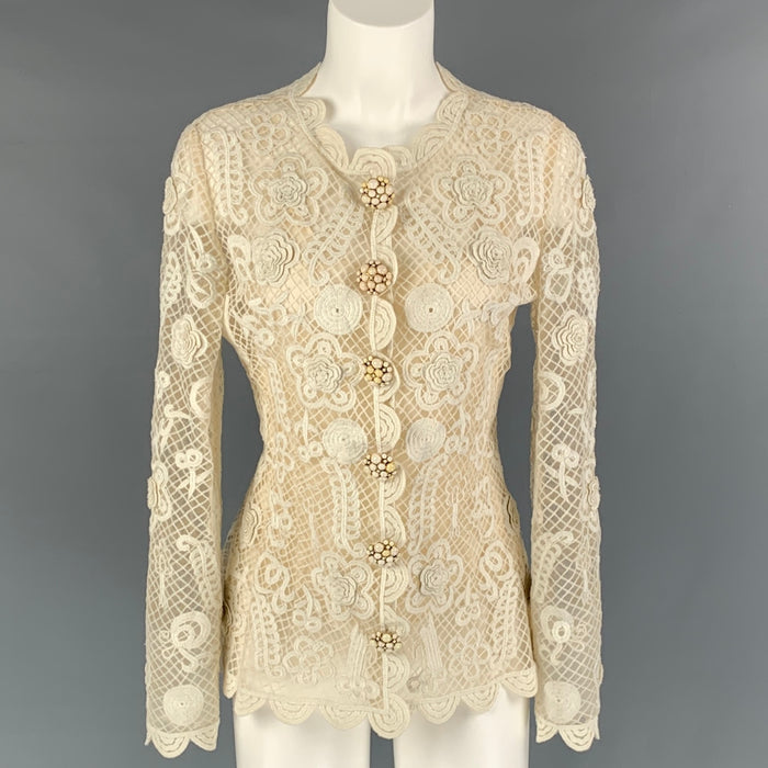 OSCAR DE LA RENTA Size 8 Cream Nylon See Through Blazer
