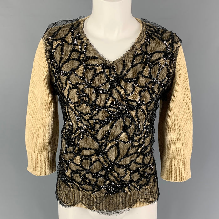 DRIES VAN NOTEN Size S Black Beige Cotton Beaded Pullover