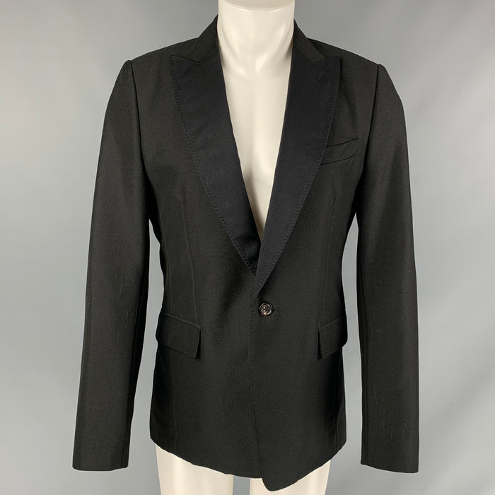 MARC JACOBS Chest Size 38 Black Solid Mohair & Wool Peak Lapel Sport Coat