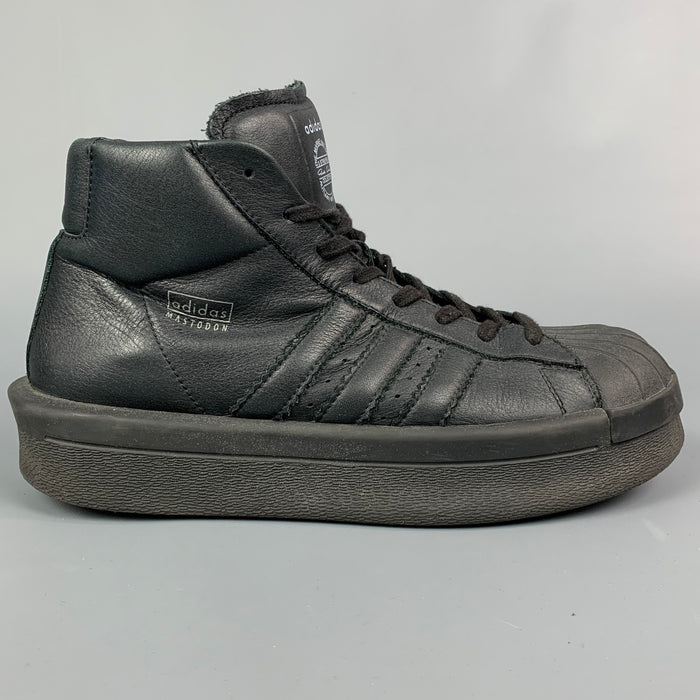 ADIDAS X RICK OWENS AW 2016 Size 10 Black Leather High Top Mastodon Sneakers