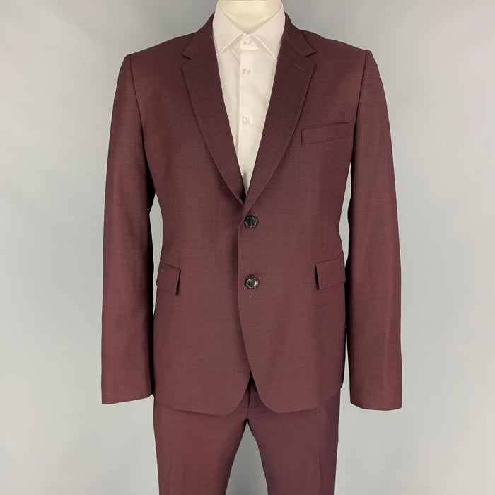PAUL SMITH Traje Kensington Talla 44 Regular Traje con solapa de muesca de lana con cabeza de clavo en color burdeos y negro