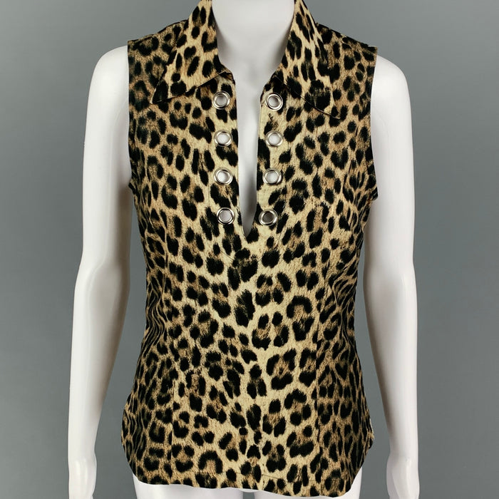 MOSCHINO Size S Beige Brown Animal Print Cotton Sleeveless Casual Top