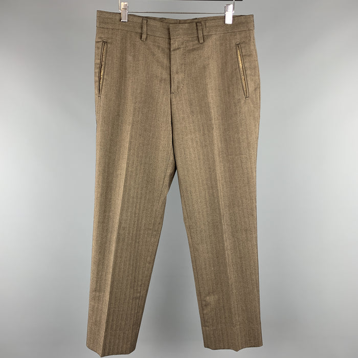 ETRO Size 32 x 29 Brown Herringbone Cotton / Wool Zip Fly Dress Pants