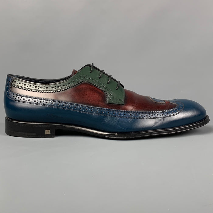 LOUIS VUITTON Size 11.5 Blue Burgundy Color Block Leather Lace Up Shoes