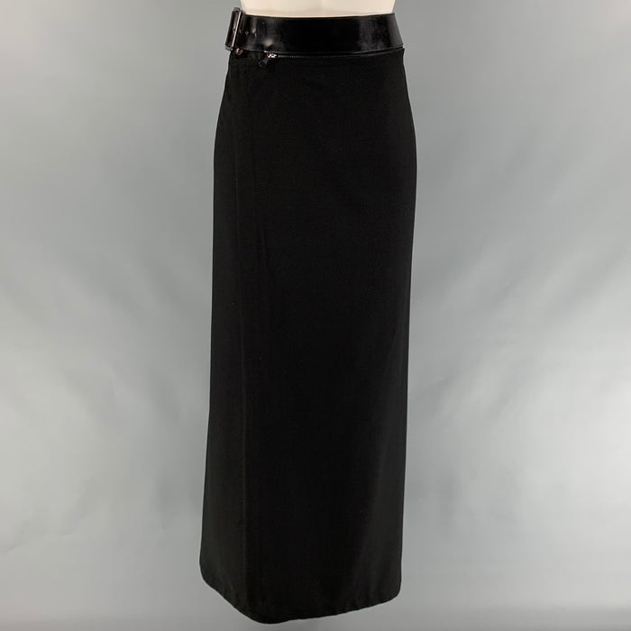 JEAN PAUL GAULTIER Size 10 Black Virgin Wool Open Front Long Skirt
